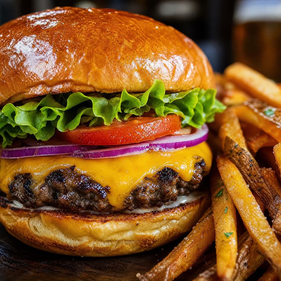 Cheese Burger - Steak de bœuf grillé au charbon, cheddar fondu, salade, tomate, oignon et sauce maison. | Le Goût du Charbon Témara