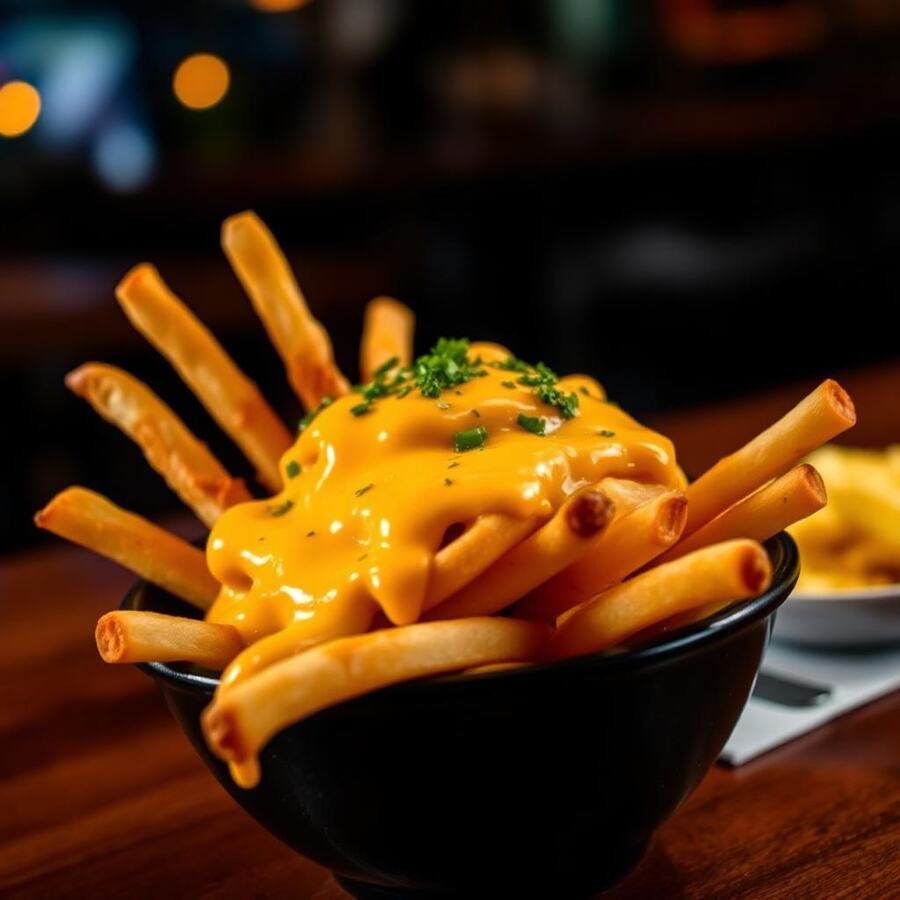 Frite sauce fromage - Frites maison nappées d'une sauce fromage onctueuse. | Le Goût du Charbon Témara