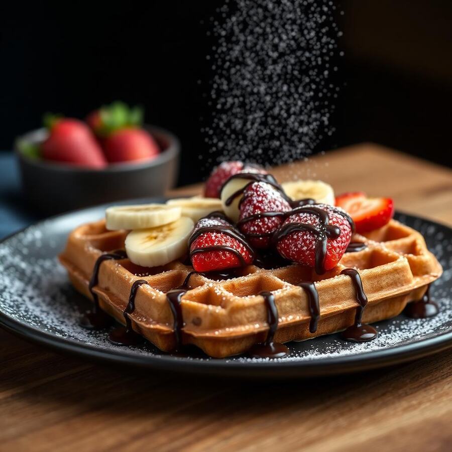 Gaufre belge — fruits de saison - Gaufre belge croustillante aux fruits de saison. Miel, caramel ou chocolat au choix. | Le Goût du Charbon Témara