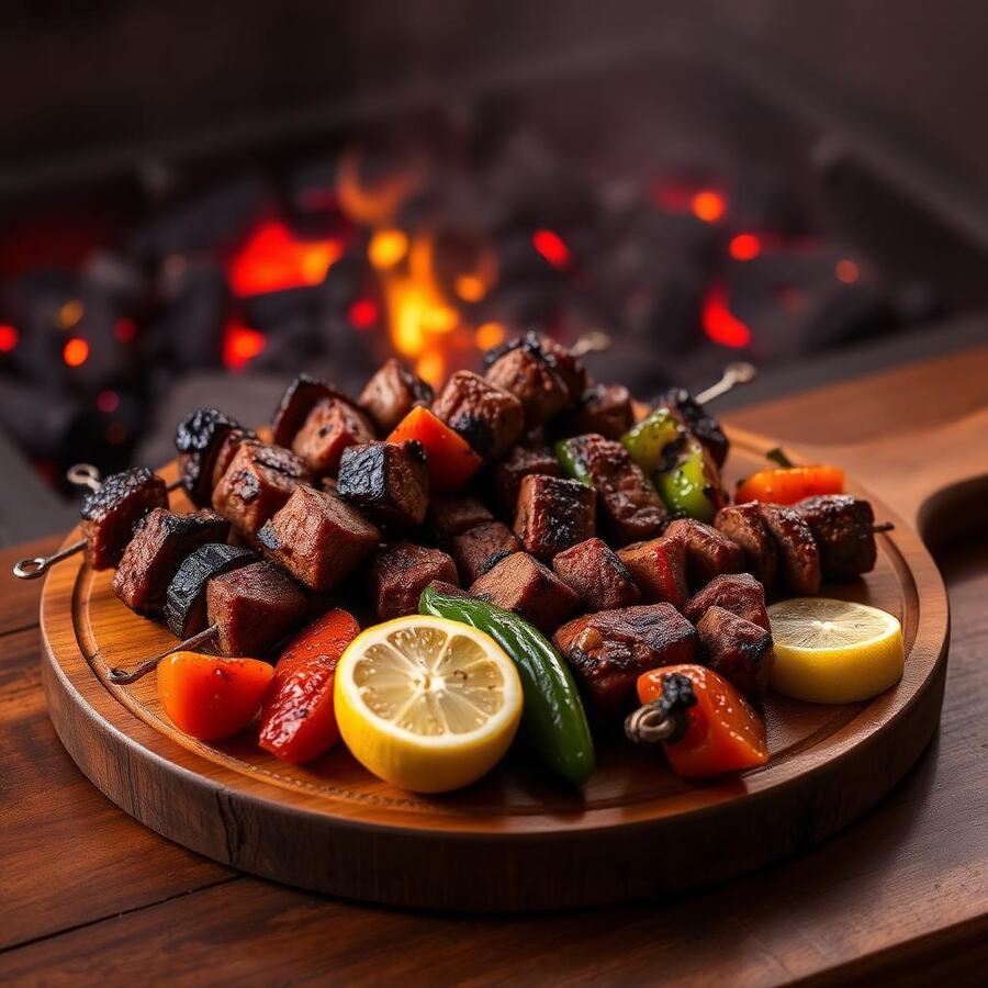Mixte Grill Royal - Brochettes, kefta, merguez, poulet grillé au charbon. au restaurant Le Goût du Charbon à Témara