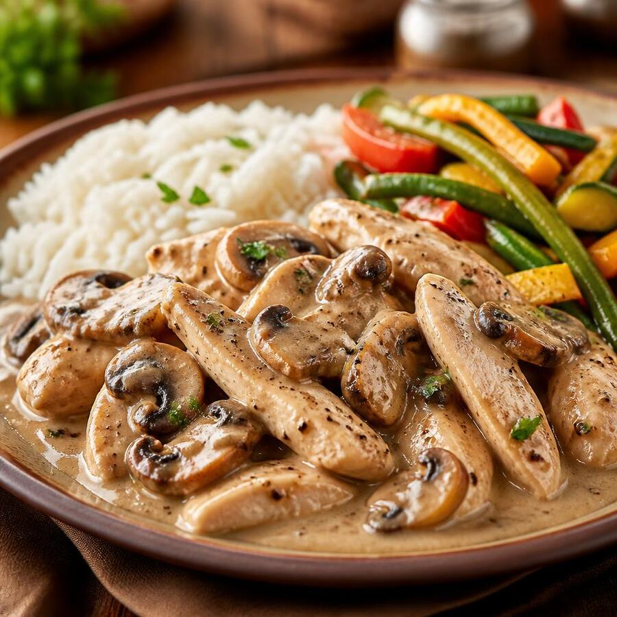 Émincé de poulet - Poulet émincé mariné et grillé, accompagné de riz et légumes. | Le Goût du Charbon Témara