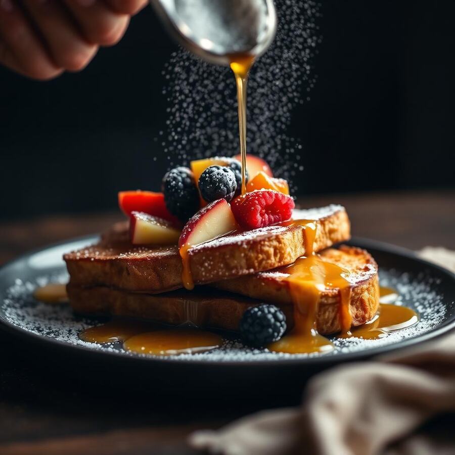 Pain perdu — fruits de saison - Pain perdu doré aux fruits de saison. Miel, caramel ou chocolat au choix. | Le Goût du Charbon Témara