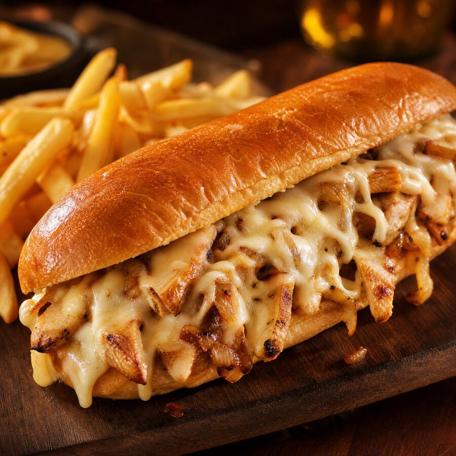 Filet cheese steack poulet - Fines tranches de poulet grillées, oignons et fromage fondu. | Le Goût du Charbon Témara