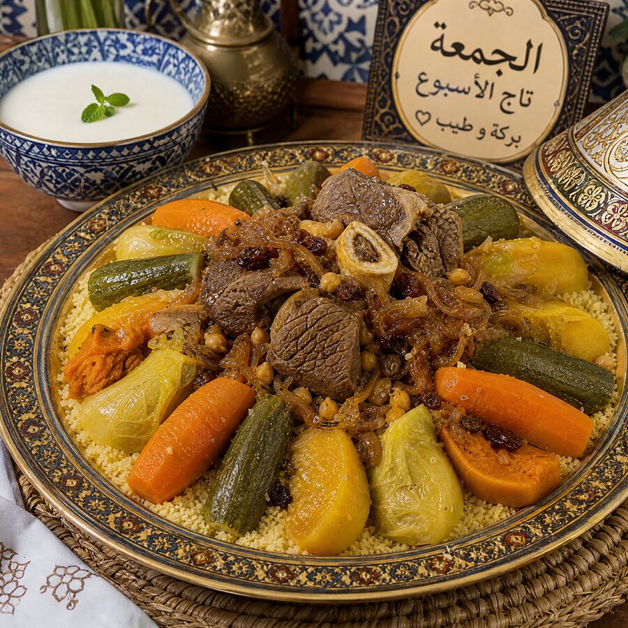 Couscous viande + tfaya + lben - Couscous royal aux sept légumes et oignons caramélisés, accompagné de lben. Chaque vendredi. | Le Goût du Charbon Témara